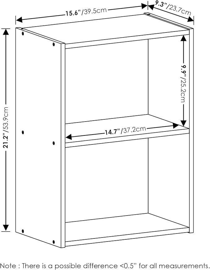 Furinno LUDER 2-Tier Book Shelf, Open Shelves Bookshelf, French Oak | 9 x 16 x 21, Closed Back, Modern Bookcase, for Living Room, Bedroom, Home Office