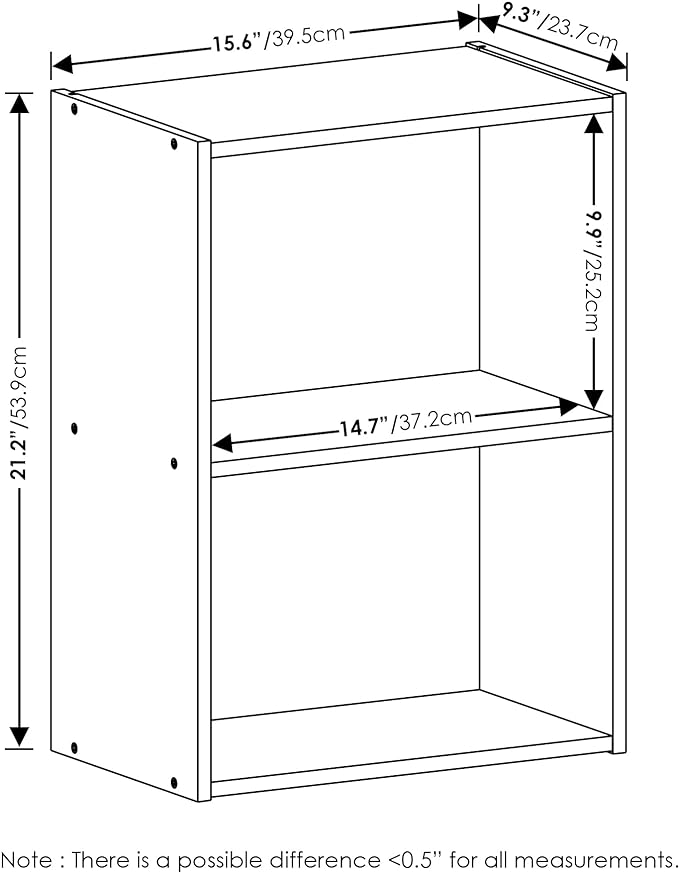 Furinno LUDER 2-Tier Book Shelf, Open Shelves Bookshelf, White | 9 x 16 x 21, Closed Back, Modern Bookcase, for Living Room, Bedroom, Home Office