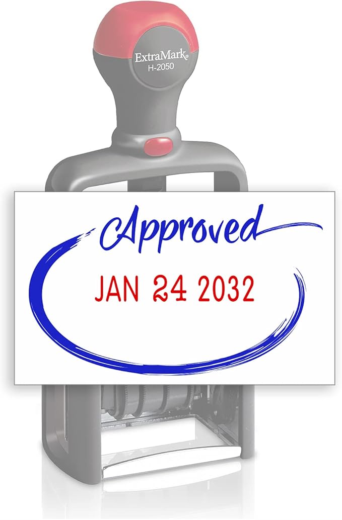 Heavy Duty Style Office Date Stamp with Approved - Self Inking Dater - Style C - Blue & Red Ink Color