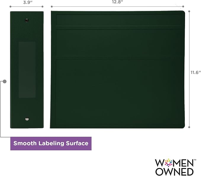 Carstens 4-Inch Heavy Duty 3-Ring Binder - Side Opening, Forest Green, Durable Plastic, No-Gap Rings, Waterproof Cover No Pockets, Holds 600 US Letter Sheets, BPA-Free Made in USA (1850-3R) Case of 10
