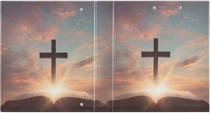 Prayer Bible and Cross Religious Binder 3 Ring 1.5 Inch Binder with Clipboard&Pockets, Hardcover Binders Heavy Duty Large File Folder for Office School Supplies - Holds 200 Sheets
