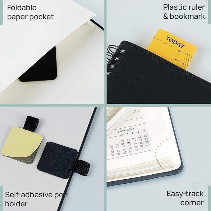 POPRUN Planner 2025-2026 (Large - 8.5'' x 10.5'') Academic Weekly Calendar (July 2025 - June 2026) with Hourly Time Slots, Monthly Tabs, 100GSM Thick Papers, Spiral Leather Cover - Grey
