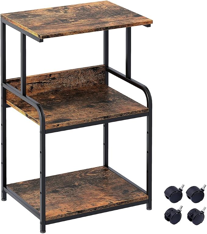 Arbuxzuy Printer Stand with Storage Shelf,3 Tier Printer Cart with Wheels,Mobile Printer Table for Home Office,Stands for Printer Heat Press Scanner Fax,Industrial Style (Brown)