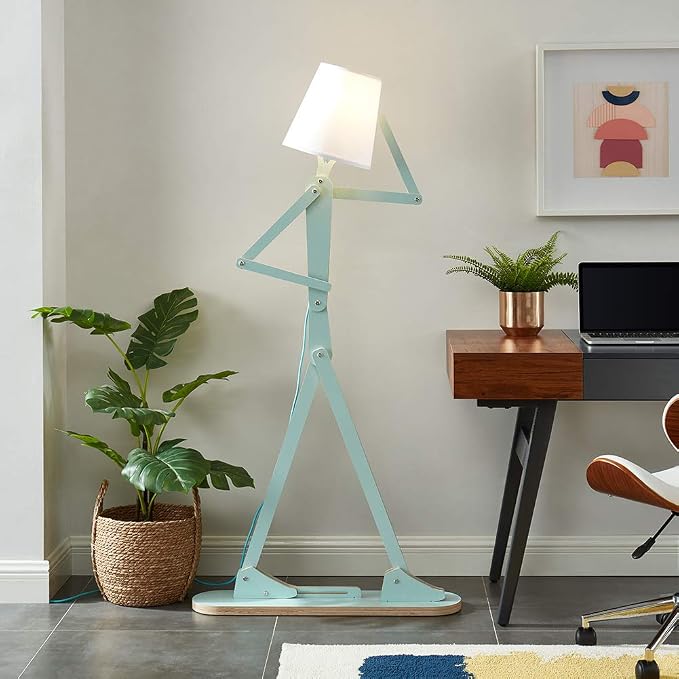 Cool Tall Reading Wood Floor Lamp, LED Buld Included, Aqua Green | Unique Corner Decorative Standing Light, Swing Body, Living Room, Bedroom, Kids Room, Dorm, Office