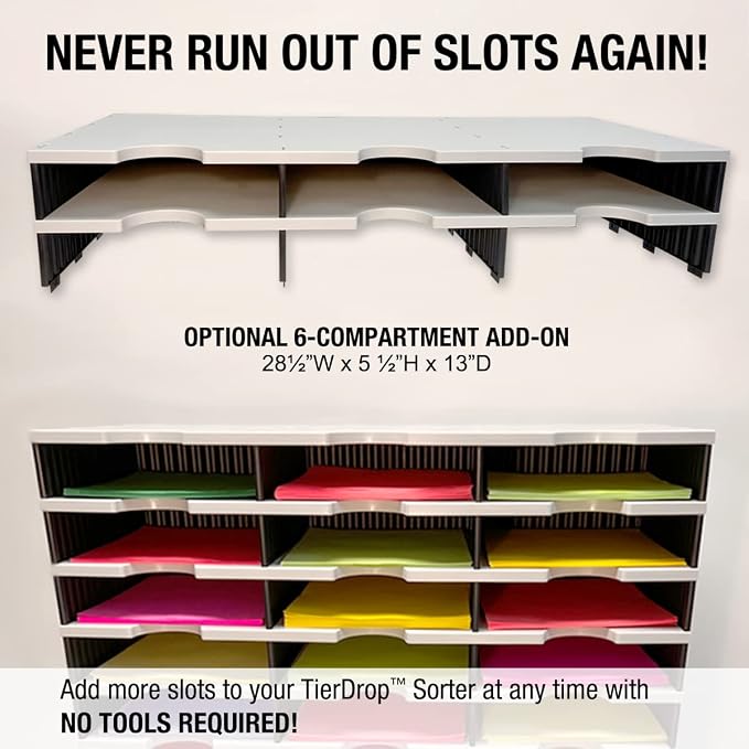 Ultimate Office TierDrop Desktop Organizer, 24 Compartment Sorter, 3-Wide | Sorts documents, forms, mail for office or classroom; modular no-tool assembly design, easily expands with add-on tiers