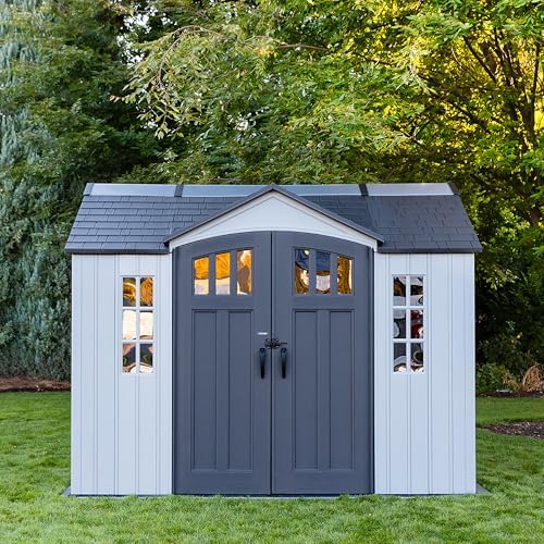 Lifetime Dual Entry Outdoor Storage Shed, 10x8 Ft, Gray, Resin Tool Shed with Double Doors, HDPE
