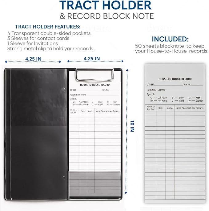 Jehovah Witness Ministry Supplies, JW Gifts Tract Holder JW.org Accessories | 7 pcs Bundle for Jehovahs Witnesses Pioneers, No Blood Sticker, Tract Holder, Pin, Keychain, Pad, JW Field Service Supplies