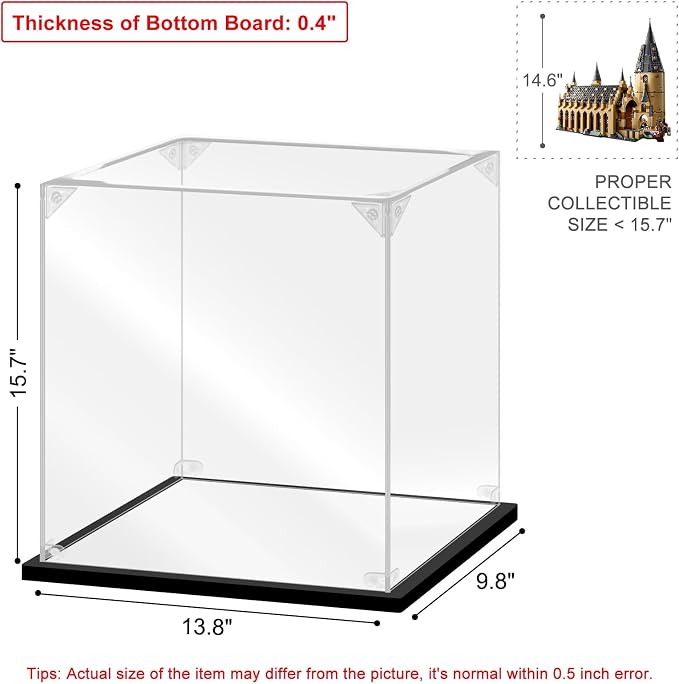 Acrylic Display Case for Collectibles Assemble Display Box for Lego 75954 Castle Building Set Clear Acrylic Case for Display Toys Action Figures(Black,13.8*9.8*15.7 inch)