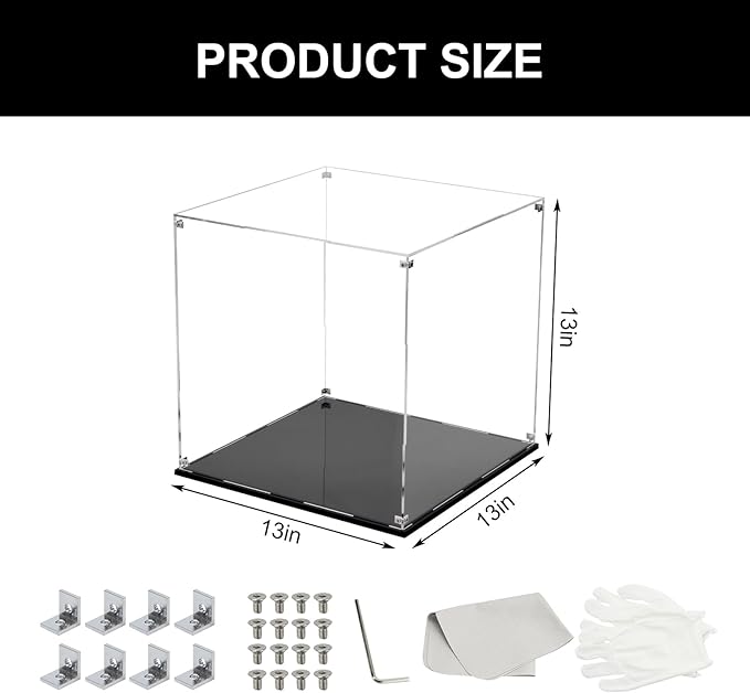 13 Inch Clear Self Assembly Acrylic Display Case | Cube Counter Tops Box Dustproof Protection Showcase, Display Box Storage Holder for Figurine Large Collectibles Basketball