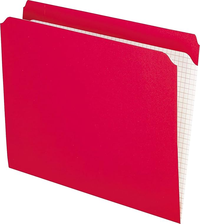 Pendaflex Color File Folders with Interior Grid, Letter Size, Red, Straight Cut, 100/BX (R152 RED)