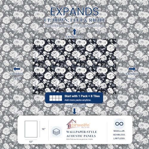 PINWELIFE® Acoustic Art Tiles – 8-Pack 12"x16" Sound Absorbing Panels, Seamless Wallpaper-Style Decorative Acoustic Wall Art, Echo Reduction for Home Studio/Office, Nano Tape Included