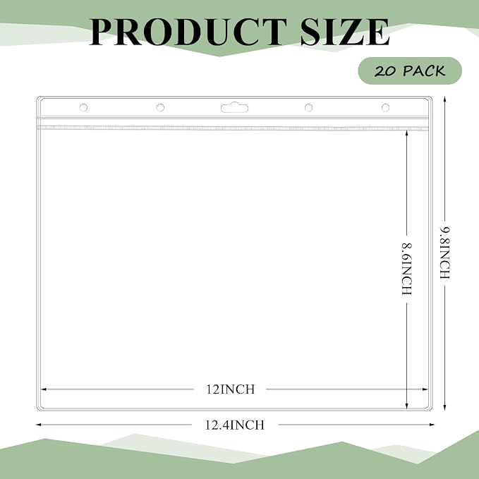 Sinload 20 Pcs Heavy Duty Sheet Protector 8.5 x 11 Inch Job Ticket Holder Waterproof Resealable Zip Page Wall Sign Holder Clear Dry Erase Document Sleeve Magazine Protector Horizontal(12.4 x 9.8 Inch)