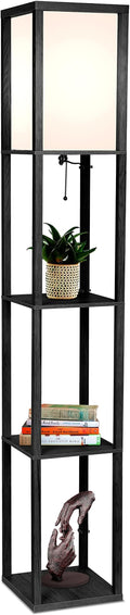 Brightech Maxwell - Modern Shelf Floor Lamp with Lamp Shade & Warm White LED Bulb, Corner Display Floor Lamp with Shelves for Living Room, Bedroom, Nightstand Office, Home Decor Storage - Black