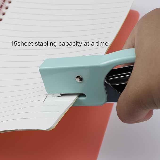 Aacehlh Small Hand-held Stapler Set, 15 Sheet Capacity, Includes 750Pcs Staples and A Staple Remover, Mini Desktop Stapler for Office, School, Home or Travel Use. (Mint Green)