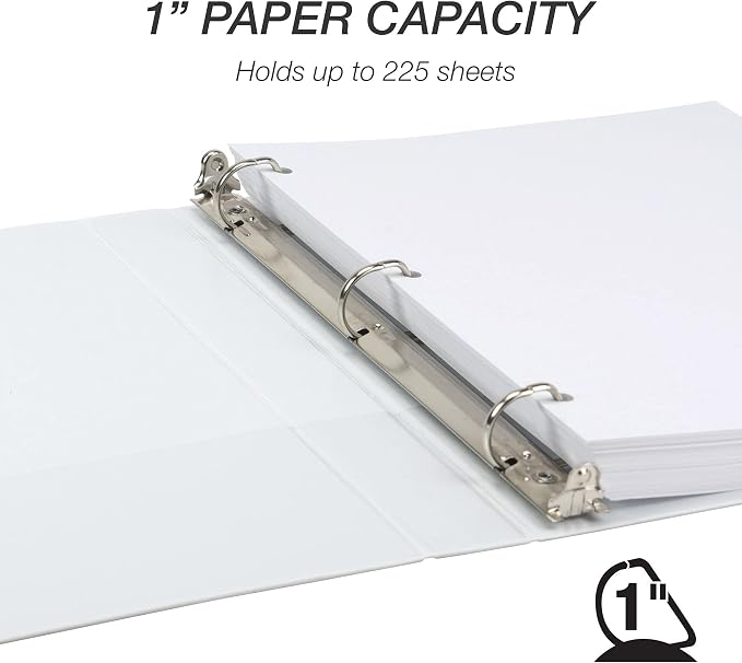 Samsill Durable 1 inch 3 Ring Binder, D Ring Binder, 100% Recycled Chipboard, White, Pallet of 576 Binders in 24 Cartons