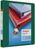 Staples Heavy-Duty 1-Inch D-Ring View Binder, Reinforced Spine, Holds Up to 275 Sheets, Green, for Office & School