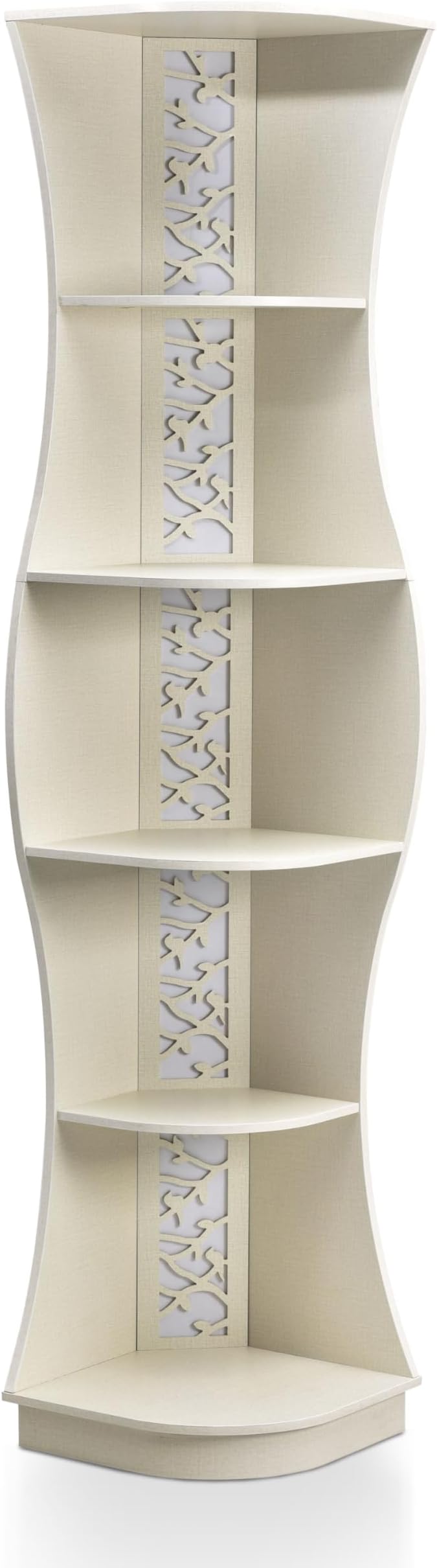 Homes: Inside + Out Connelly Modern 5 Shelf LED Bookcase, Unique Thin Wood Bookshelf with Storage and Remote, Office Shelving,Tall Book Shelf for Bedroom, Living Room and Small Spaces, Cream Weave