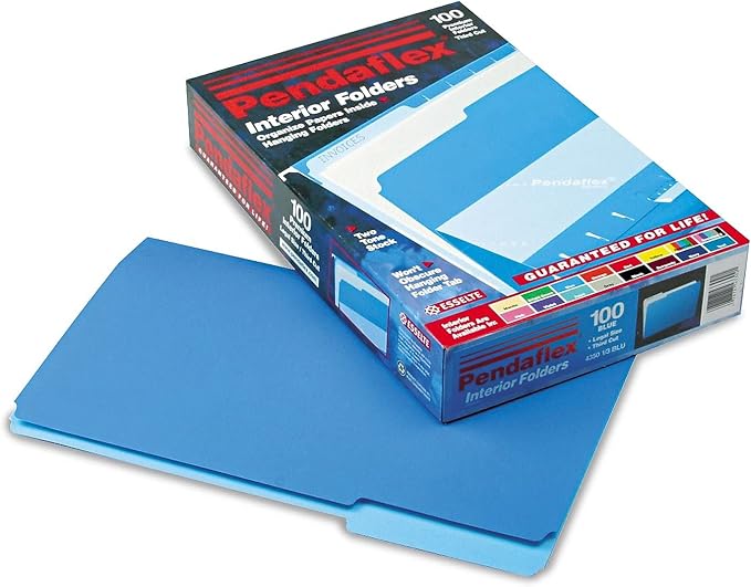 Pendaflex 435013BLU Interior File Folders, 1/3 Cut Top Tab, Legal, Blue (Box of 100)