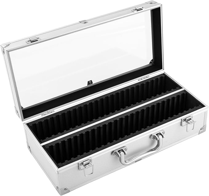 SunnyHouse Coin Slab Storage Case, Clear Top Display Box, Holds 50 PCGS NGC ANACS Graded Coins, Aluminum