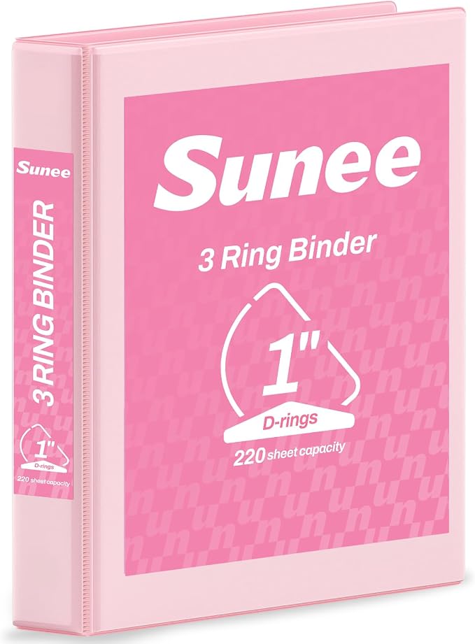 SUNEE 3 Ring Binder, 1 Inch D Ring, Clear View PVC-Free (Fit 8.5x11 Inches), Pink, 1 Pack