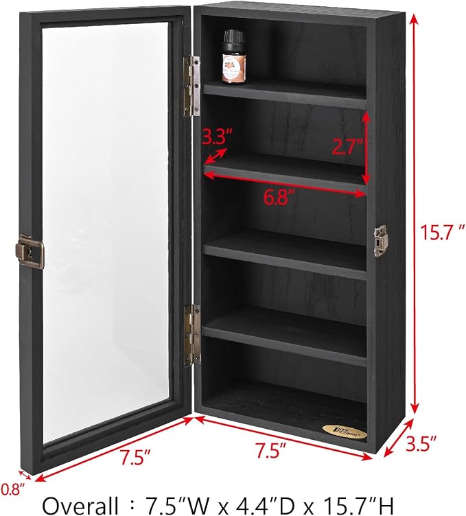 Ikee Design Wood 5 Shelf Wall-Mounted Case Display,Tempered Glass Door | Wall Mounted Wooden Collectible Display Case 5 Shelf Display Storage Accessories with Tempered Glass Door, Black Color