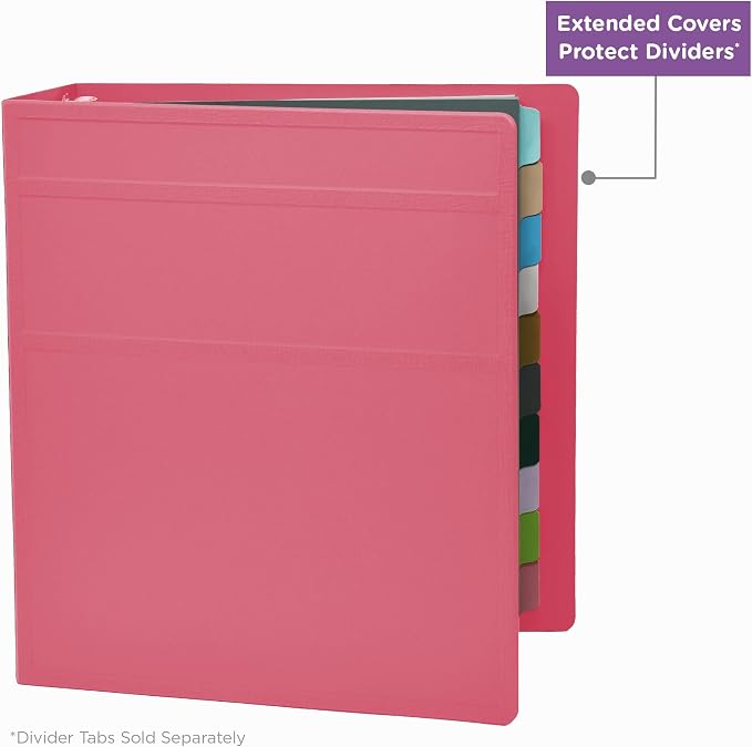 Carstens 2-Inch Heavy Duty 3-Ring Binder - Side Opening, Bubble Gum Pink, Durable Plastic, Precision No-Gap Rings, Waterproof Cover, No Pockets, Holds 300 Letter Sheets, BPA-Free Made in USA (2840-3R)
