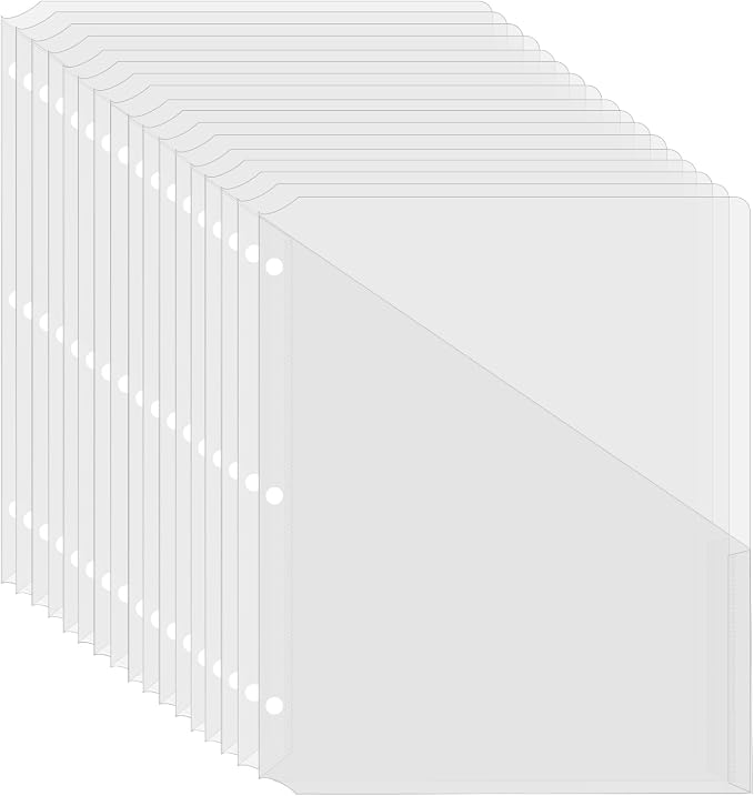 Binditek 50 Pack Clear Slash File Jackets with 3 Holes, Letter Size | Binder Pocket Folders, Fits 8.5 x 11 Inch Documents, Transparent Design, Paper Organization for Office and Classroom