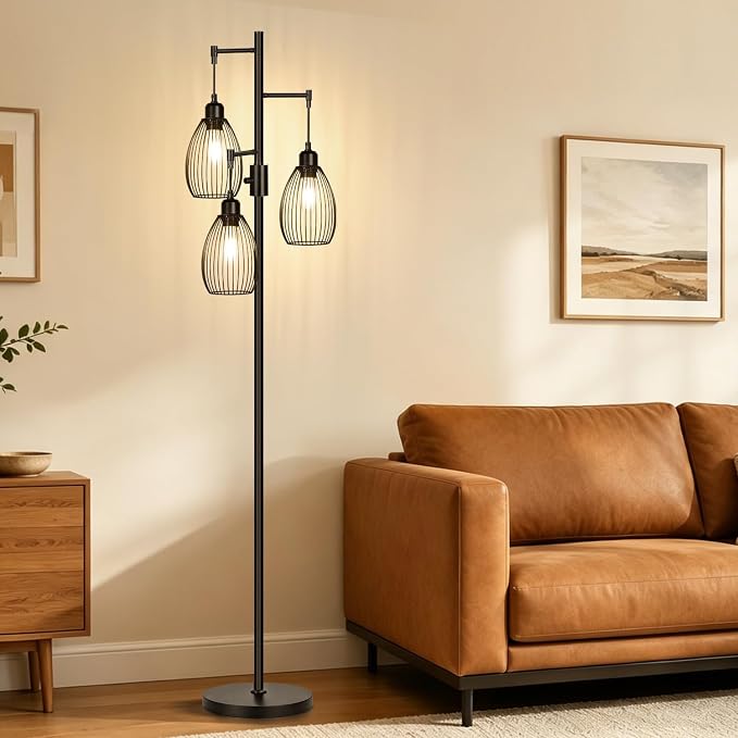 Torondo 70’’ Dimmable Floor Lamp, 3 x 800LM LED Edison Bulbs Included, Industrial Floor Lamps for Living Room, Rustic Tall Lamps Standing Lamp for Bedrooms Living Room