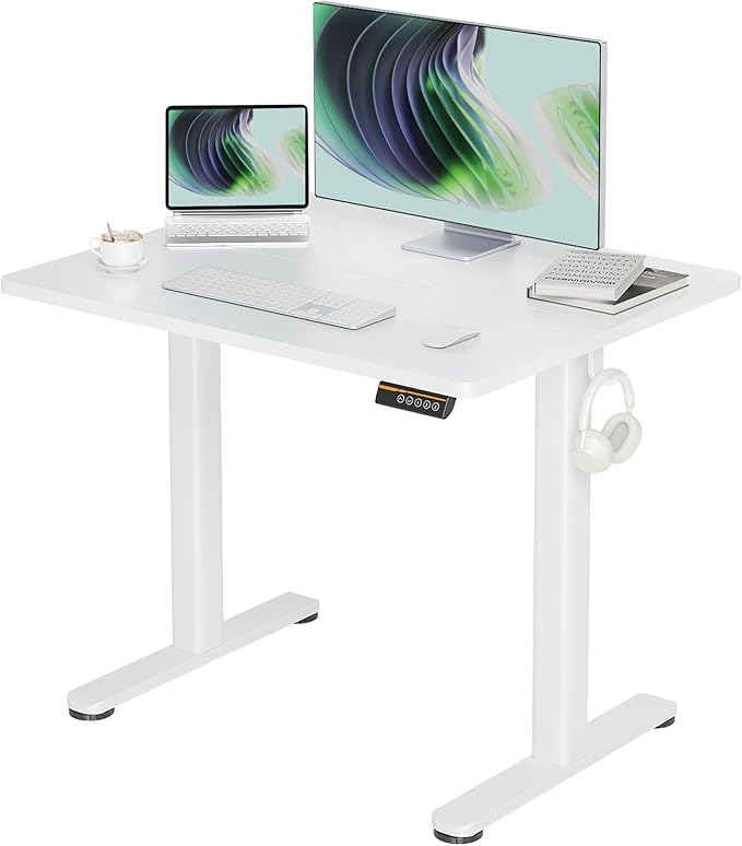 Claiks Electric Height Adjustable Standing Desk, 35x20 Inch, White | Smooth Height Adjustment, 3 Memory Presets, Cable Management Hub&Hook, Stable Steel Frame, 176lbs Capacity, Easy Assembly