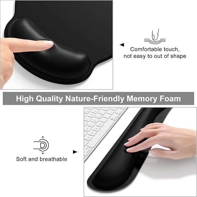 Dapesuom Large Gaming Mouse Pad, Black Mouse Pads with Wrist Rest Wrist Support, 4in1 Big XXL Desk Mat Desk Pad + Ergonomic Mousepad + Memory Foam Keyboard Mat Wrist Rest + Coaster Set for Computer
