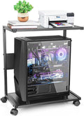 Bfttlity PC Stand Computer Tower Stand 2-Tier Metal CPU Holder with Locking Caster Wheels Suitable for Most PC (Black, L)