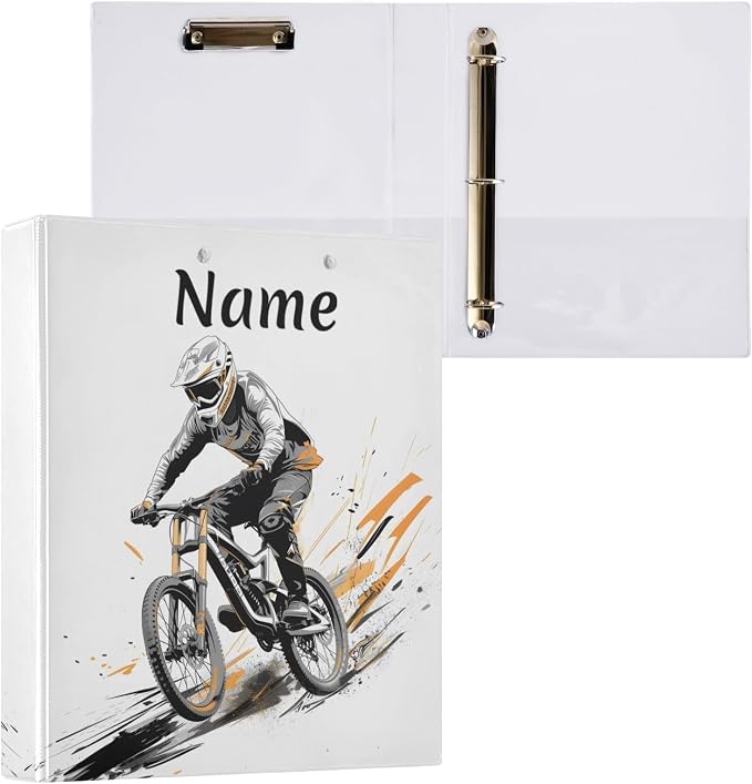 Custom 3 Ring Binder Mountain Bikers 1.5" Round Ring Binders Personalized Name View Binder with 200 Sheet for Women Men Office Kids School Supplies, 1 Pack