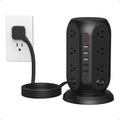 TESSAN Tower Power Strip Surge Protector, Flat Extension Cord 10 Ft,Black | Individual Switches with 12 Outlets, 5 USB Ports(2 USB C), Flat Plug, Charging Station for Multiple Devices, Office, Dorm