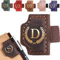 Personalized Mark Bookmark with Pen Holder, Leather Magnetic Book Marker 26 Letters,Custom Initials Page Marks, Gifts for Book Lovers Readers Men Women (Coffee, D)
