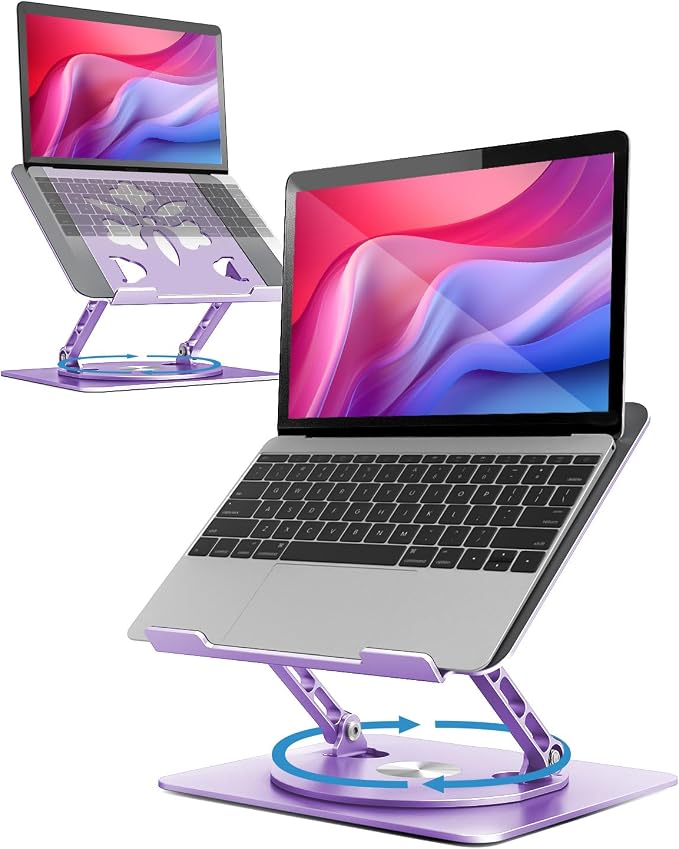 Aoviho 360° Rotating Laptop Stand for Desk | Adjustable, Foldable, Portable Aluminum Ergonomic Riser | Compatible with MacBook, Dell, HP & All Laptops 10-16 inch | Purple