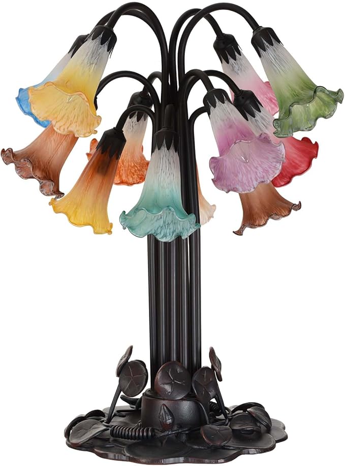 Bieye LS06S Lily Flower Blown Glass Lampshade (White Red, Opening I.D. 0.87" x O.D. 1")