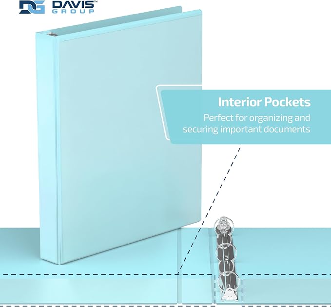 Pack of 6 Premium View Binders, Ring Binders with Clear-View Cover and Interior Pockets, Pastel Color Options, 1 Inch, Aqua
