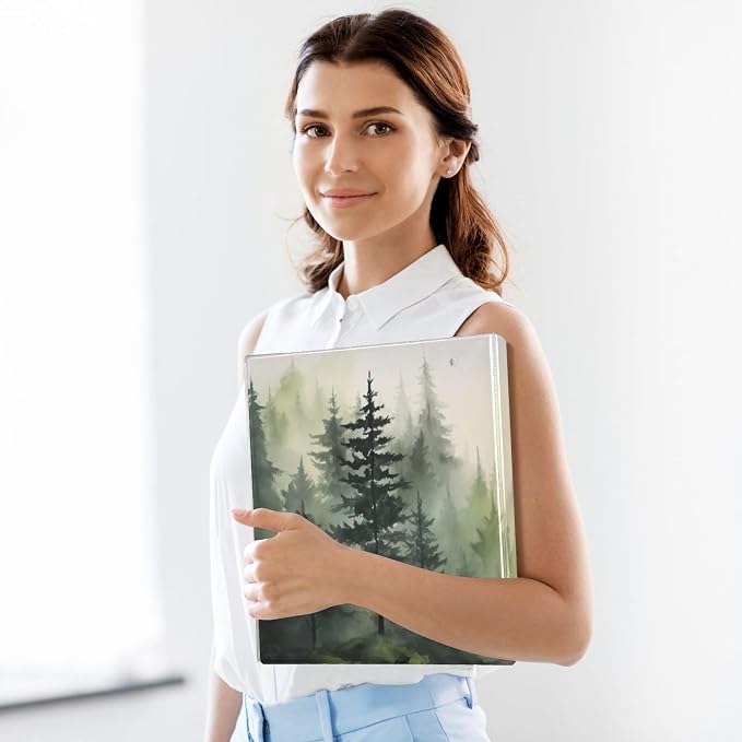 3 Ring Binder with Mountain Forests Design - 1.5 Inch Heavy Duty Three-Ring Binder with 2 Pockets, Round Rings for Office Supplies (Letter Size)