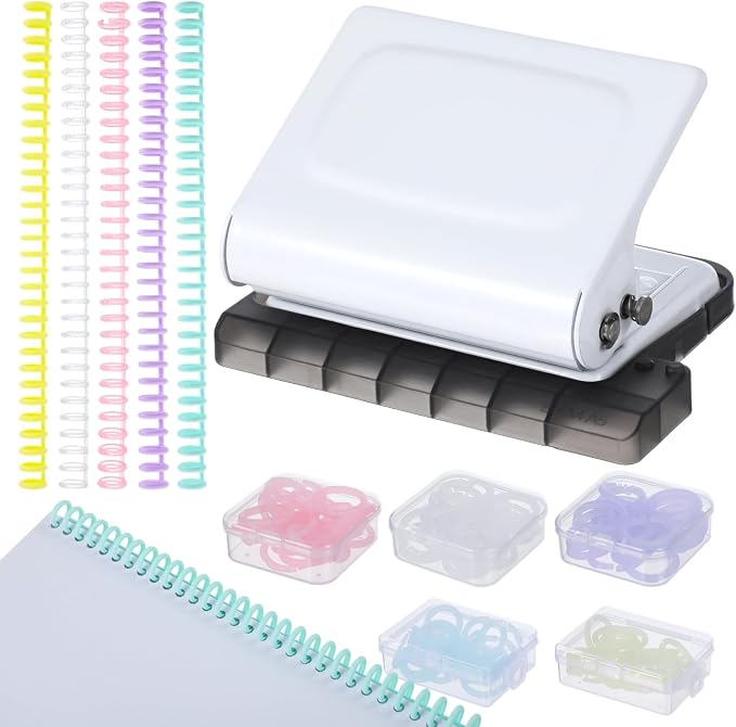10-Hole Binder Machine Kit, Manual Binding System with 10 Pcs Loose Leaf Binding Spines & 100 Pcs Binder Rings, Binding Machine for Planner, 26 Holes on B5, 30 Holes on A4, 20 Holes on A5