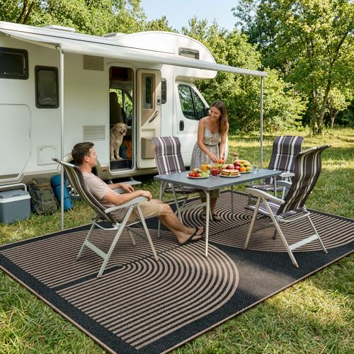 Lahome Modern Rainbow Easy Jute Carpet, Washable 5x7 Area Rugs for Living Room Patio Black Farmhouse Indoor Outdoor Rugs, Contemporary Natural Non Slip Floor Carpet for Office RV Backyard