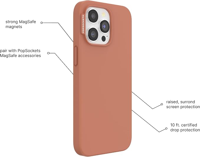 PopSockets iPhone 14 Pro Max Phone Case with MagSafe, Wireless Charging Compatible, Neutral - Terra-Cotta