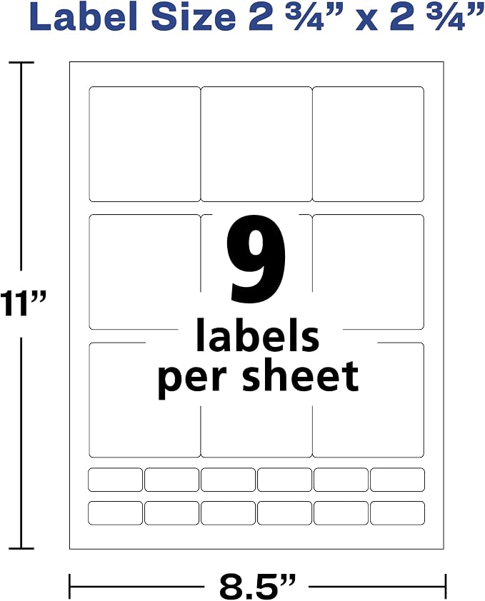 Avery® Printable Blank Square Labels, 2.75" x 2.75", Matte White, 630 Customizable Labels (5196)