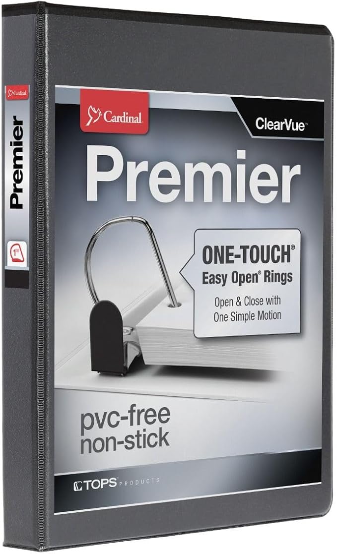 Cardinal 10301 Easy-Open ClearVue Locking Slant-D Binder, 1-Inch Cap, 11 x 8 1/2, Black