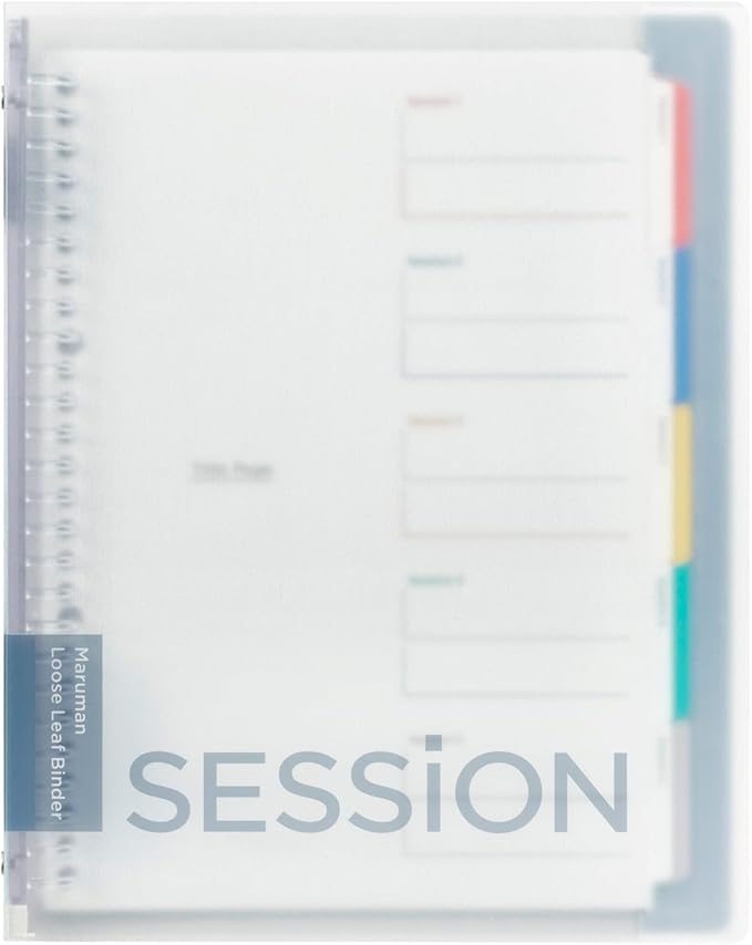 Maruman Session 26-Ring Binder, 5 Tab Dividers, B5, 7.17"x10.12", Clear | Flexible Translucent Cover, Holds Up To 120 Sheets, Erasable Tabs, Storage Pocket, For Loose-Leaf Organization, Made in Japan