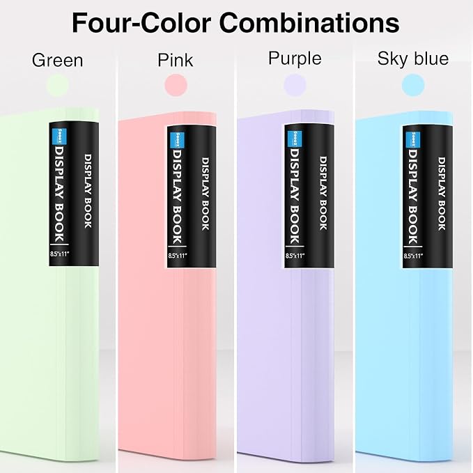 Sooez 4 Pack 72 Pocket Binder with Plastic Sleeves, Display Book, 8.5" x11” | with Elastic Band, 144 Pages Presentation Binder, Art Portfolio Document Folder with Clear Sheet Protectors for Office School