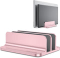 OMOTON Dual Vertical Desk Laptop Stand Holder, Fits MacBook Air, Rose Gold | Aluminum Laptop Storage Rack for Desk, Adjustable Dock for Up to 17.3 in. Gaming Laptop, Space-Saving Desk Organizer