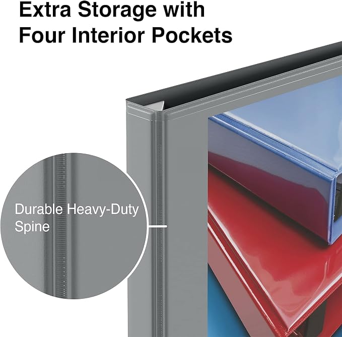 Staples Heavy-Duty 1/2 Inch 3-Ring View Binders, Gray, Holds Up to 100 Sheets, Durable D-Ring Binders for School & Office, 3 Pack