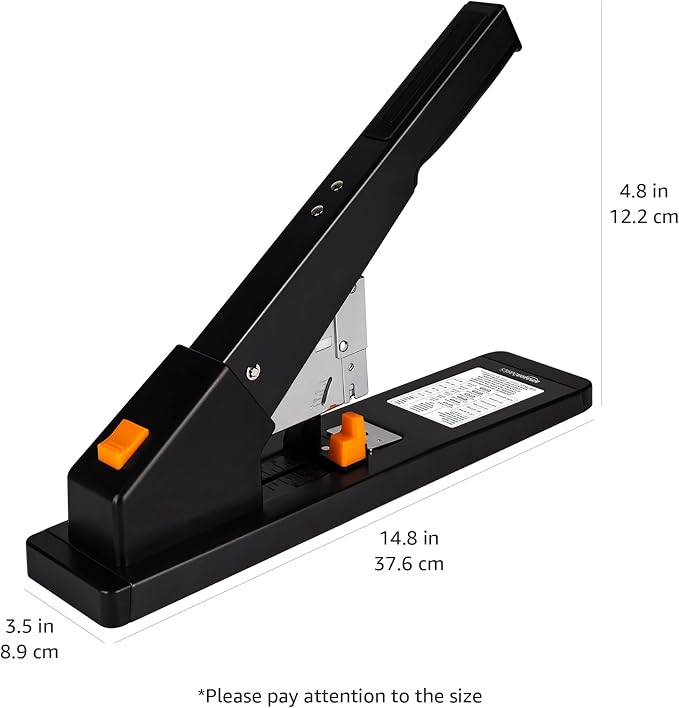 Amazon Basics Heavy Duty Industrial Stapler, 210 Sheets Capacity, Long Arm, Black, 1000 Staples