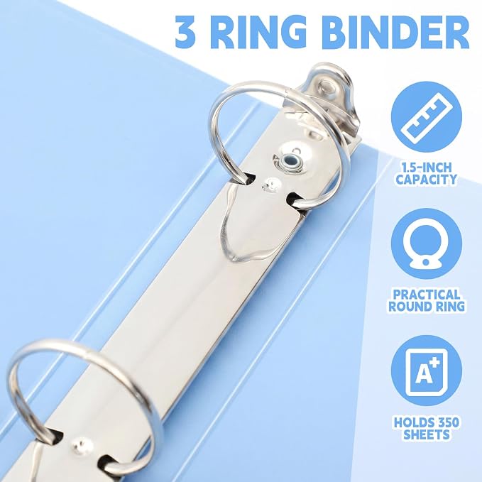 Henoyso 12 Pcs 1.5" 3 Ring Binders, Colored Binders, Bright Color | Flexible Soft Binders, for Office School Business, Fits Letter Size 8.5'' x 11'' Paper, Holds 100 Sheets with 2 Pockets
