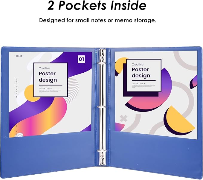 EOOUT 6 Pack 3 Ring Binders 1 inch, Three Round Ring 1'' Binders with 2 Pockets Interior, 6 Assorted Rainbow Colors, Fits 8.5'' x 11'' Letter Size Paper for School Office Supplies